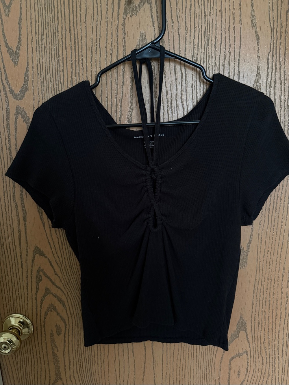 American Eagle Outfitters Black Ruched Front Crop Top